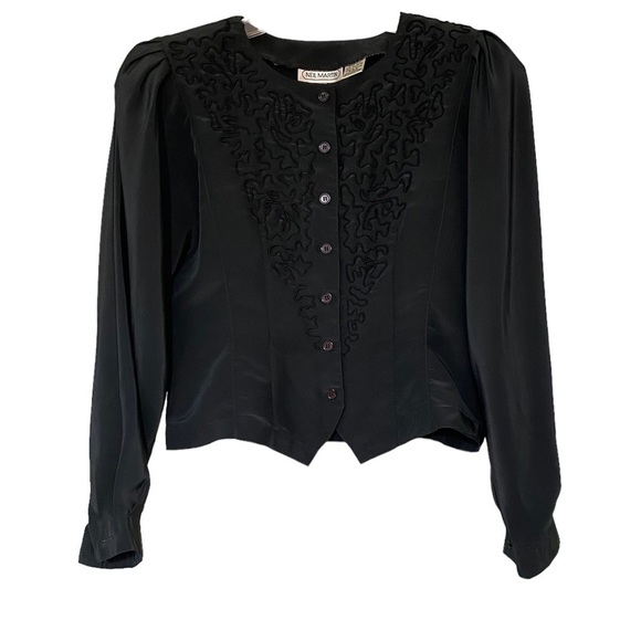 Vintage Edwardian Style Embroidered Black Blouse Sz 8 - Picture 1 of 12